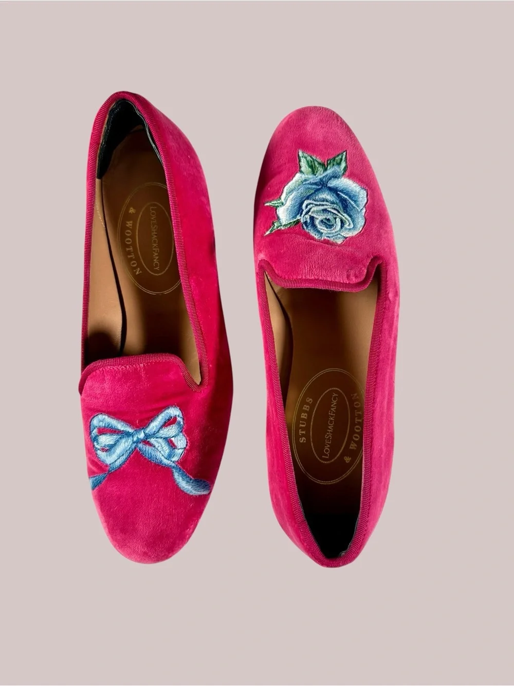 LoveShackFancy x Stubb & Wootton Bow Slippers in Pink Velvet - Picture 12 of 15